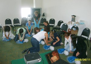 Participants had the opportunity to practice resuscitation technique using a chest model.