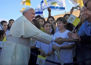 pope with childrens choir red